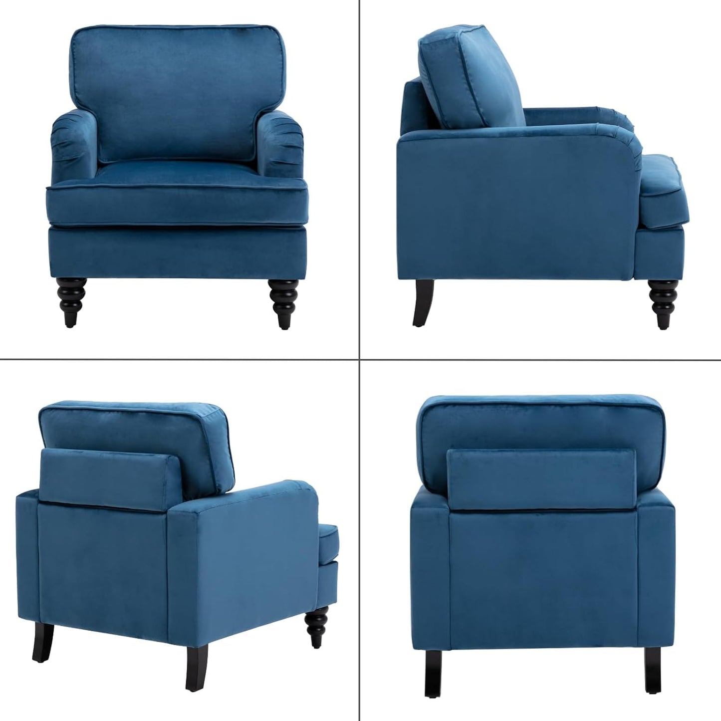 chairus Mid Century Modern Velvet Accent Chair Set of 2, Vintage Club Armchair with Firm Supportive Seat & Soft Backrest, Comfy Single Sofa Reading Chair for Living Room Bedroom Apartment, Blue