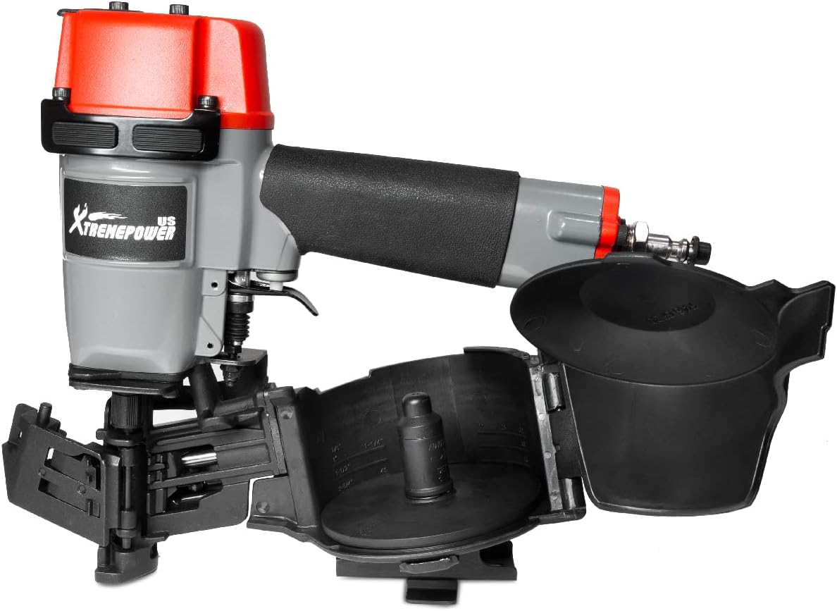 XtremepowerUS Coil Siding Roofing Nailer, Pneumatic Roofing Nails from 7/8" up to 1-3/4", 16 Degree Magazine Patio Roofing Nail Gun