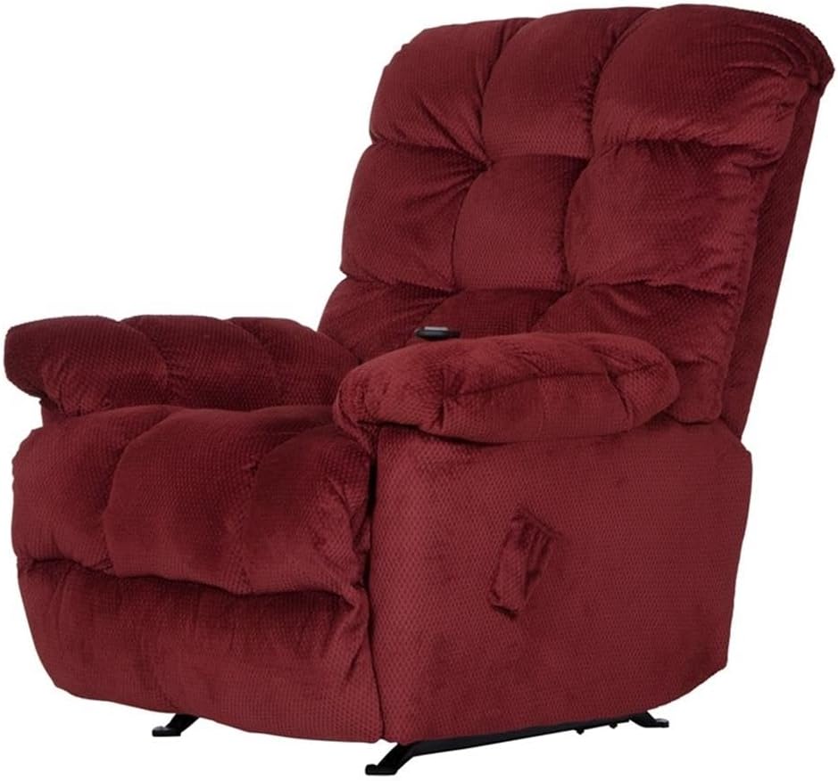 Catnapper Batts Chaise Rocker Recliner with Deluxe Heat & Massage in Red Polyester Fabric