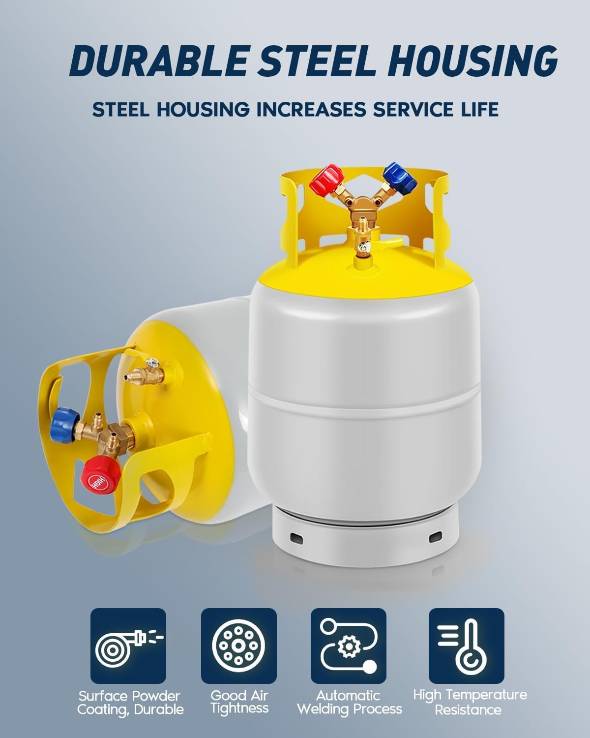30 LB Refrigerant Recovery Tank for R12, R22, R134A, R410A Reusable Recovery Cylinder Tank 1/4 SAE Y-Valve Recovery Can Without Float Switch for Tank AC Freon Recovery Tank Cylinder Tank