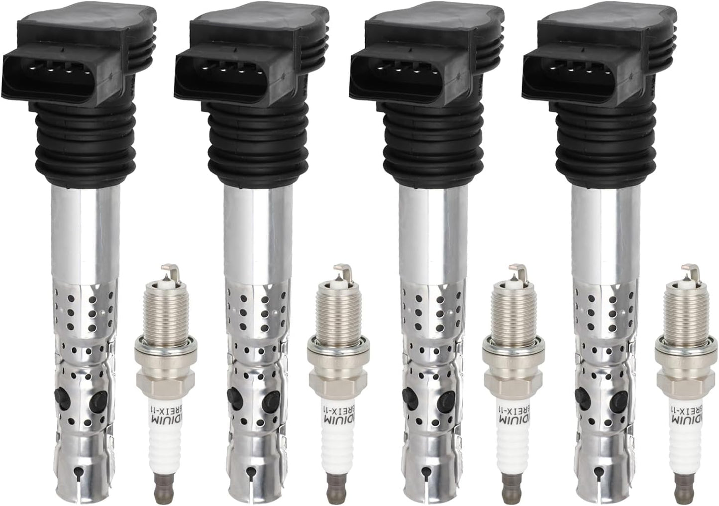 SCITOO ignition coils 4+Spark Plugs 4 4pcs Replacement for P-assat 1.8L 2001-2005,for J-etta 1.8L 2001 2002 2003 2004 2005,for A-udi A4 1.8L 2001-2007 Replace UF411 UF-437, UF-580, CO044