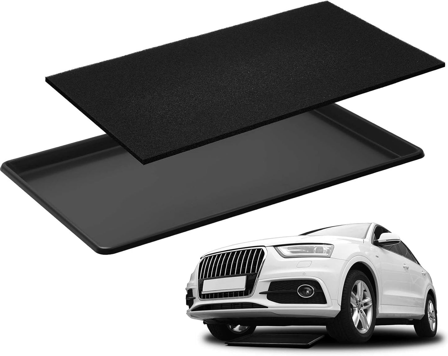 Uiifan 2 Sets 35 x 24 x 1.4 Inch Oil Drain Drip Pan for Under Car with Square No Splatter Pad Oil Drip Tray Transmission Garage Automotive Driveway to Keep Floor Clean, Black