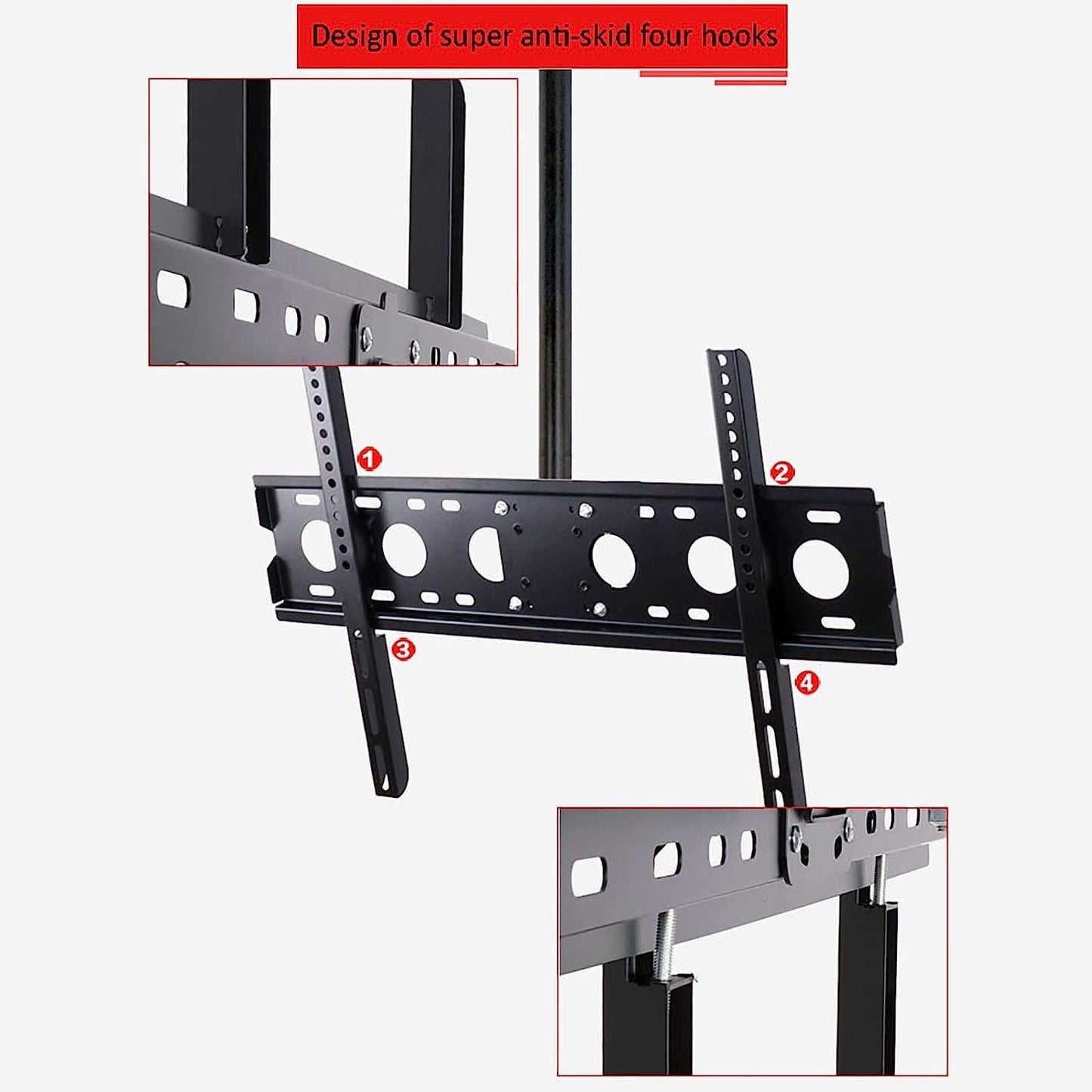 TV Stand/Base Tabletop with Bracket, TV Ceiling Mount for 32-70 Inch Sns 0.7-2.7m Boom 50kg Load 180° Swivel 15° Tilt Black