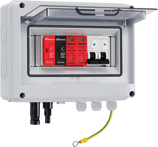 VOU 600V Solar DC PV Combiner Box for Solar Panel,1 String with Lightning Arrester Connector for On/Off Grid Solar Panel System,1 Input 1 Out 15A Rated Current Fuse,63A Circuit Breaker,Waterproof