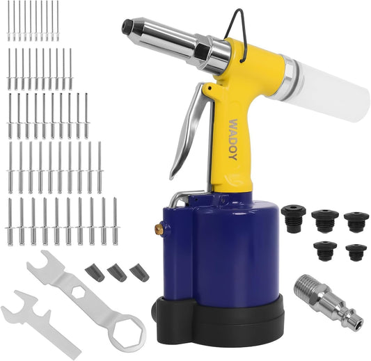 Air Rivet Gun Heavy Duty, Pneumatic Pop Rivet Gun Tool Set 3924lbf 50PCS Rivets with 3/16", 5/32", 1/8", 3/32",1/4" Air Riveter for Automotive, Construction, Industrial, Aluminum Boat Restoration