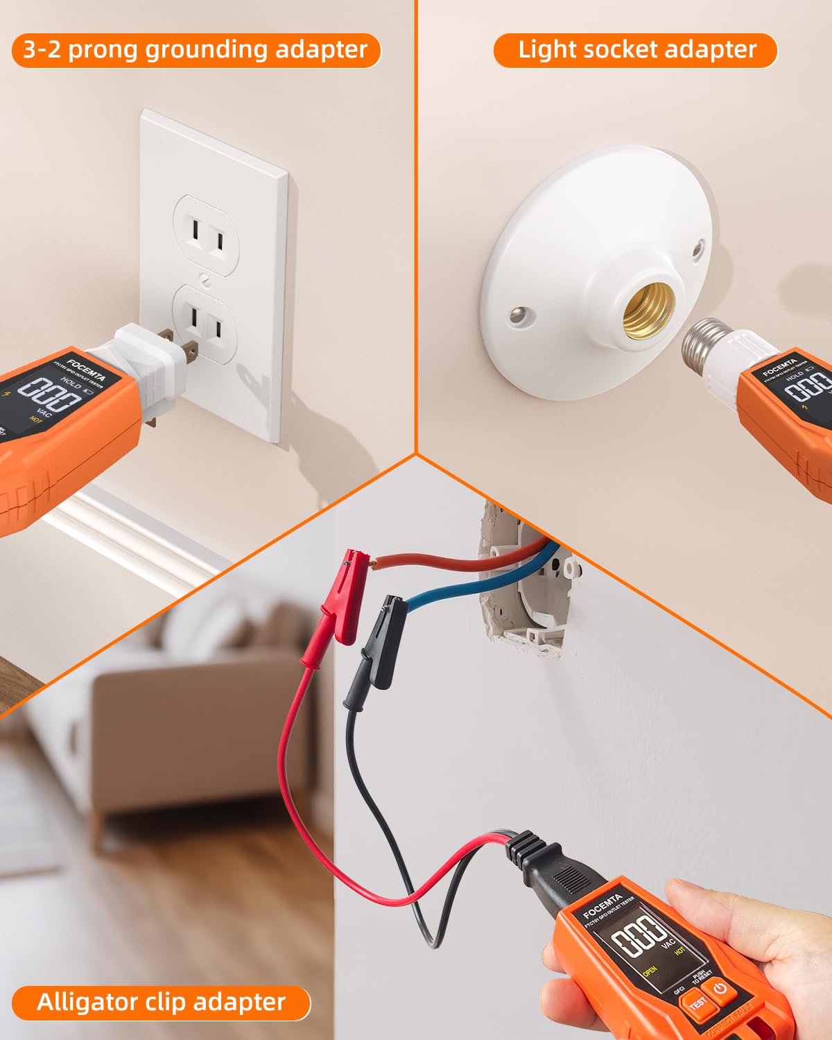 Circuit Breaker Finder Kit with GFCI Outlet Tester for 90-135V AC Circuits,includes Light Socket Adapter, 3-2 Prong Grounding Adapter & Clip adapter,Portable Electrical Tool with Carrying Case