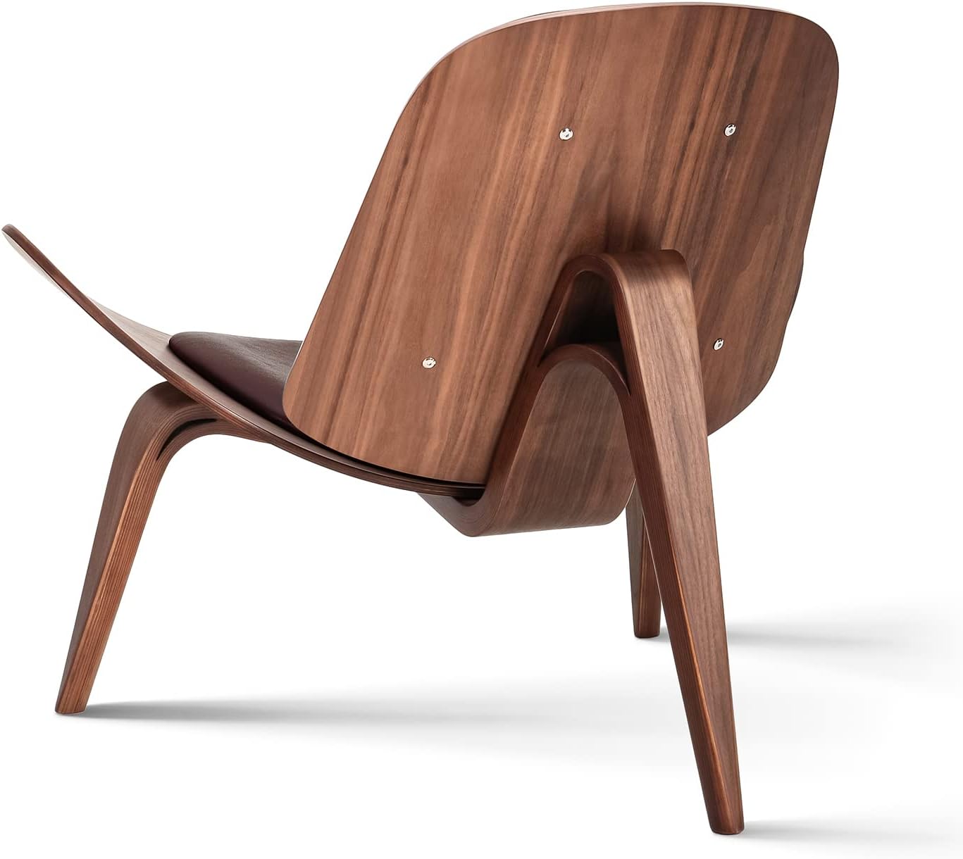 1inchome Mid Century Modern Shell Lounge Chair, Full Grain Leather, Scandinavian Furniture Tripod Plywood Classic Design Solid Wood Accent Chairs for Living Room, Reading, Lounge, Office, Salon