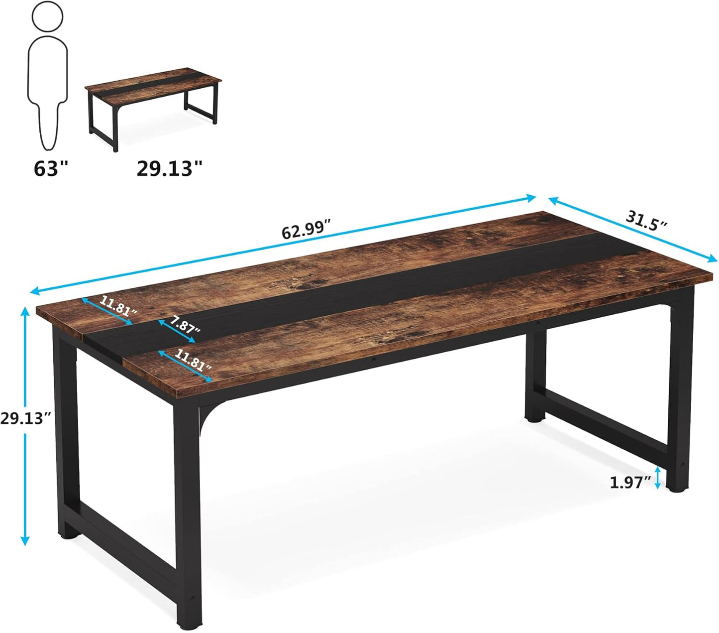 LITTLE TREE 63 Inch Large Executive Office Desk, Simple Computer Workstation with 31.5 inch Extra Wide Desktop for Home Office