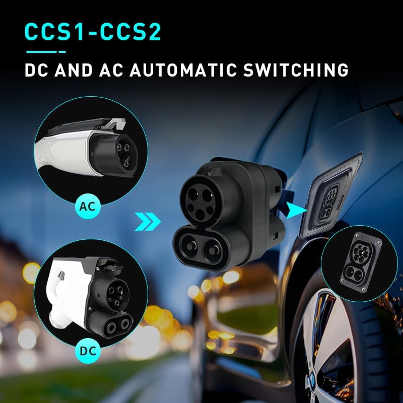 CCS1 to CCS2 Adapter EV Charger Adpater DC 1000V 250A and AC 32A EV Charger Connector Black Type 1 to Type 2 Adapter SAE j1772 to IEC62196