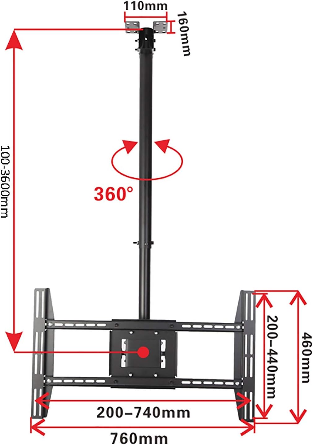 Universal TV Stand Ceiling Mount Tv Bracket, Hanging Full Motion TV Mount for 43-80 Inch TVs, Adjustable Height Telescoping Tilt and Swivel (Size : 3.6m)