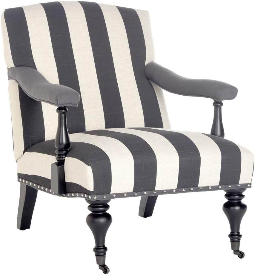 Safavieh Mercer Collection Devona Black and White Stripe with Silver Nailheads Arm Chair