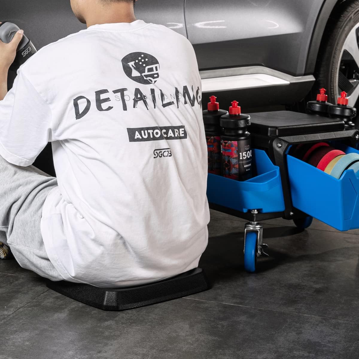 SGCB Automotive Mobile Rolling Mechanics Stool - Heavy Duty Roller Creeper Seat Soft Rubber Cushion Brake Wheels Storage Drawers Tray Roller Seat for Home DIY Garage Car Detail, 330lb Load Bear