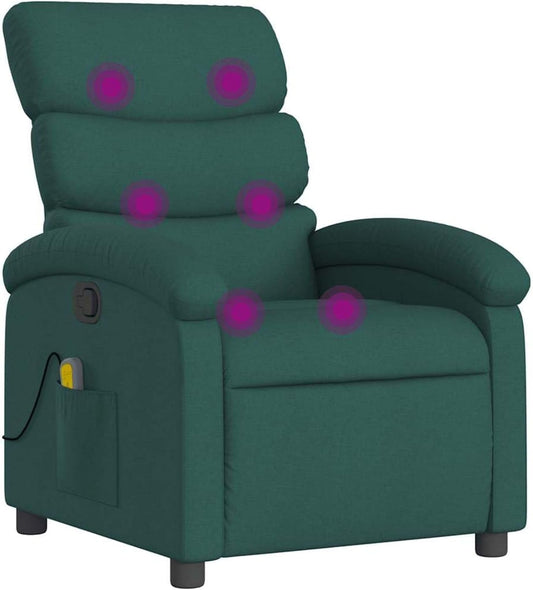 vidaXL Massage Recliner Chair for Adults, Single Theater Seating with Vibration Massage & Manually Adjustable Backrest/Footrest, Modern Reclining Sofa for Living Room, Dark Green Fabric