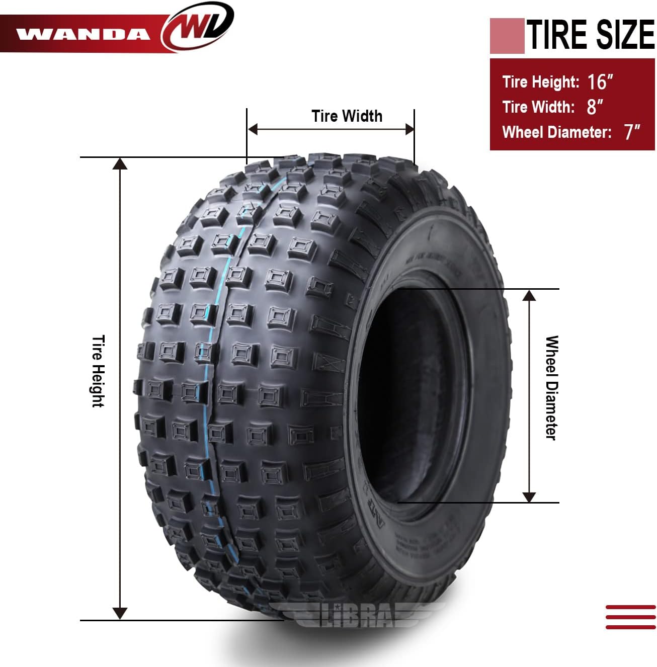 WANDA Sport ATV tires Go cart tires 16x8-7 16X8X7 4PR (Set of 4)