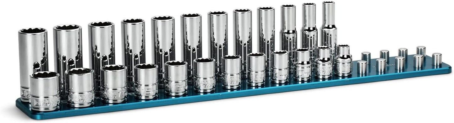 Capri Tools 3/8 in. Drive 12-Point Shallow and Deep Socket Set, SAE, 1/4 to 7/8 in, 22-Piece