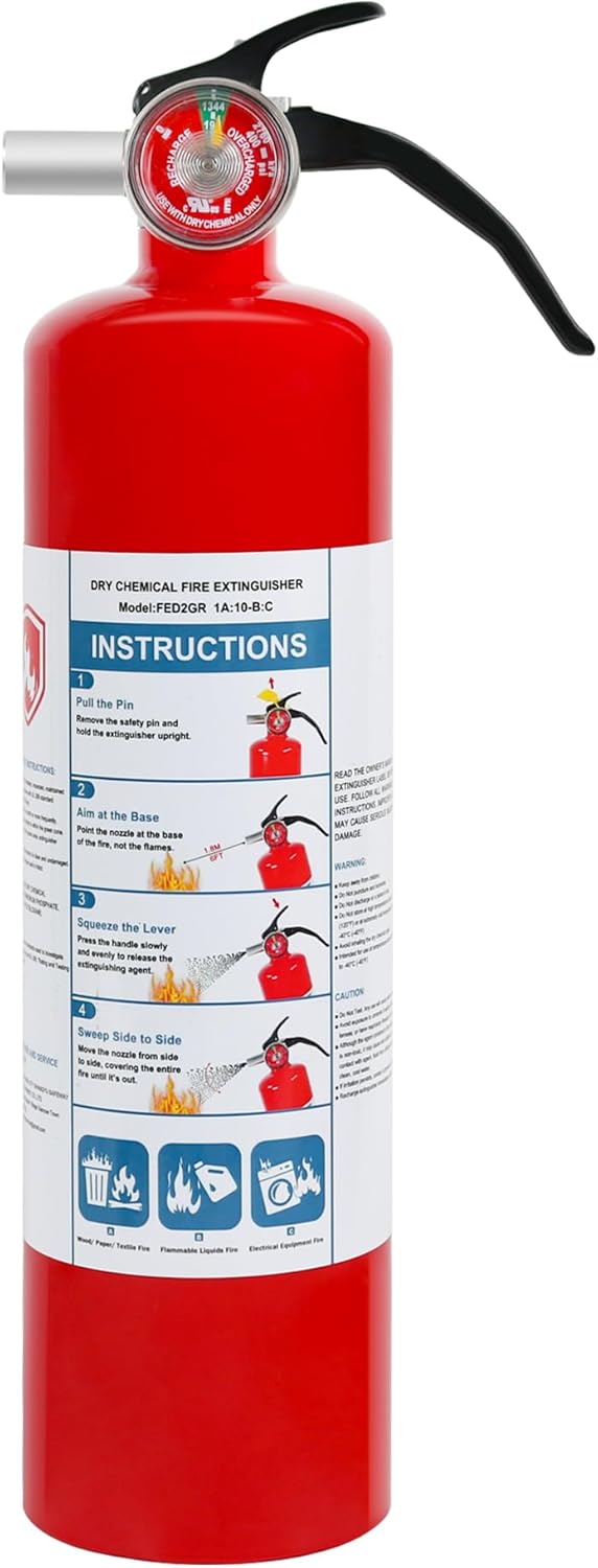 2 Pack ABC Dry Chemical Fire Extinguishers, 2.5 lb 1A:10B:C Rating for Home, Car, Boat, Quick Release Handle, Compact & Portable Dry Powder extinguisher