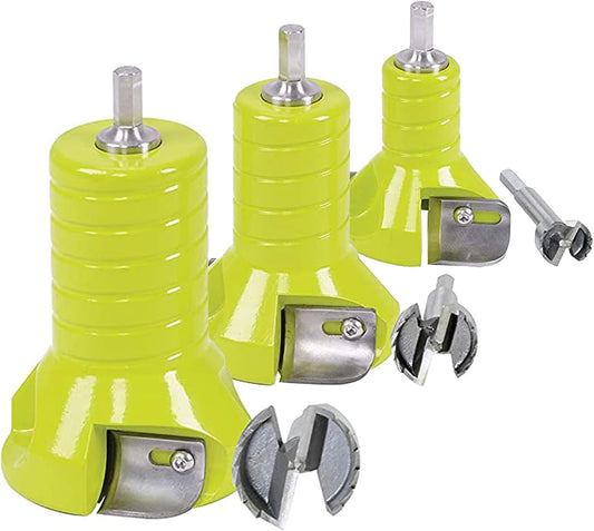 Timber Tuff 3 Piece 1, 1.5, and 2 Inch Die Cast Aluminum Tenon Cutter Set with Matching Forstner Bits for Woodworking, Lime Green