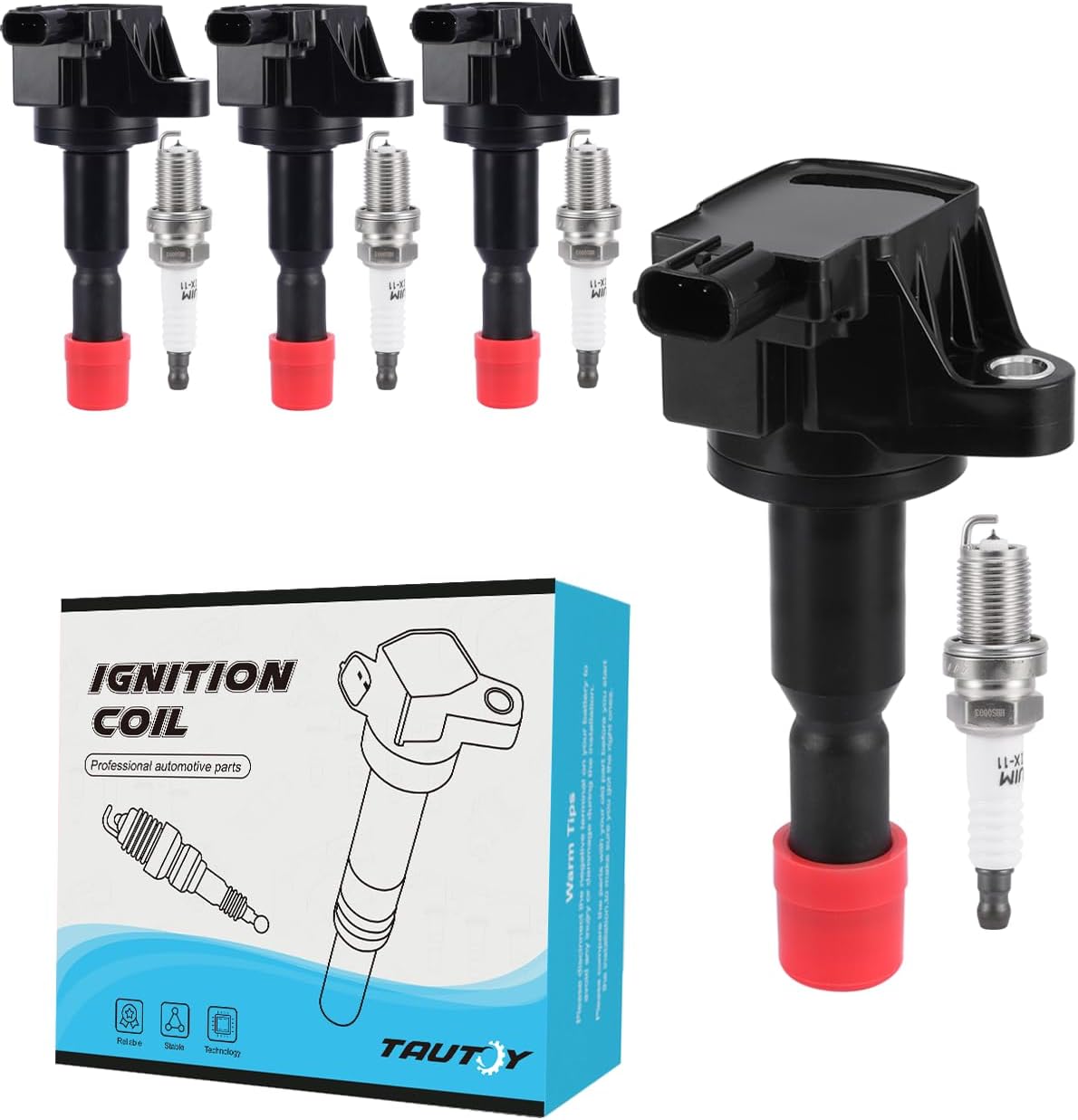 UF581 Ignition Coil & 4504 Iridium Spark Plug 4 PCS (1.5L L4) For Honda Fit 2007 2008, 6732308 IGC0053 GN10249 5C1635 1788374
