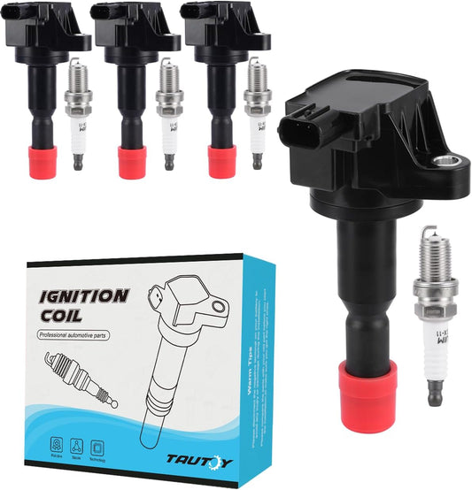 UF581 Ignition Coil & 4504 Iridium Spark Plug 4 PCS (1.5L L4) For Honda Fit 2007 2008, 6732308 IGC0053 GN10249 5C1635 1788374