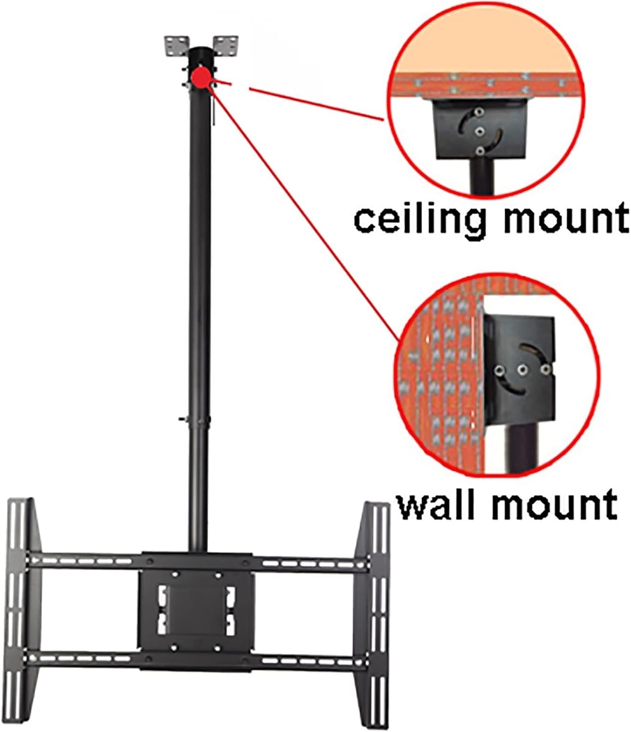 Ceiling TV Mount Bracket - Tilt and Rotatable TV Stand Fits 50-80 Inch TVs,with Loading 100kg/220Lbs,Two Types of Installation,1.6,2.6m