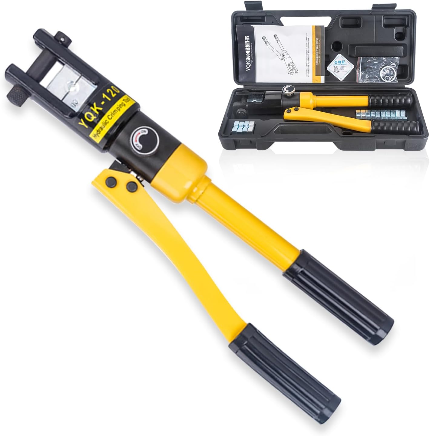 20 Ton Hydraulic Cable Lug Crimper Pliers 6 AWG to 1000 MCM Hand Operated Hydraulic Crimping Tool Kit Wire Terminal Lug Battery Crimping Crimper with 13 Dies