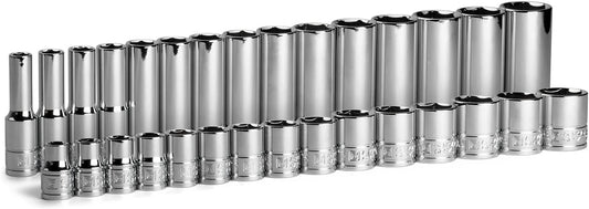 Capri Tools 3/8 in. Drive Shallow and Deep Chrome Socket Set, 6-Point, 8 to 22 mm, 30-Piece