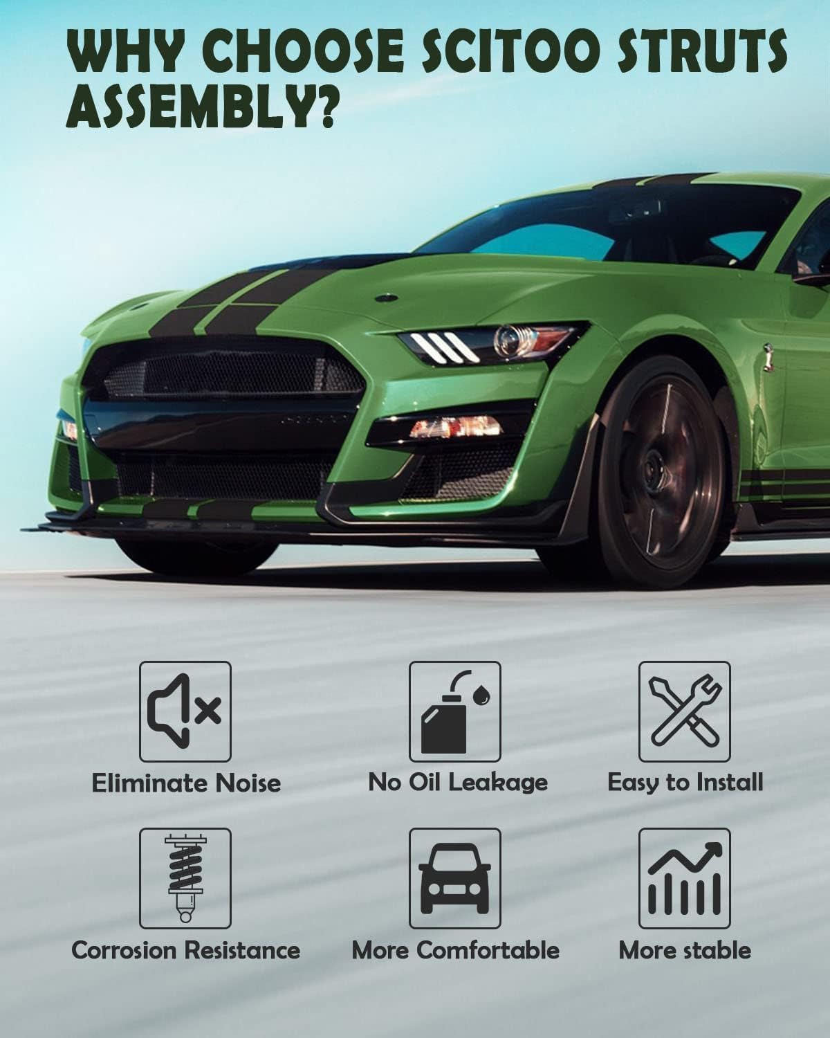 SCITOO Front Shock Absorber Assembly Fit for 2003-2008 for Hyundai Tiburon, Complete Shock and Strut Assembly Kit Fit for 172192 172191 2PCS