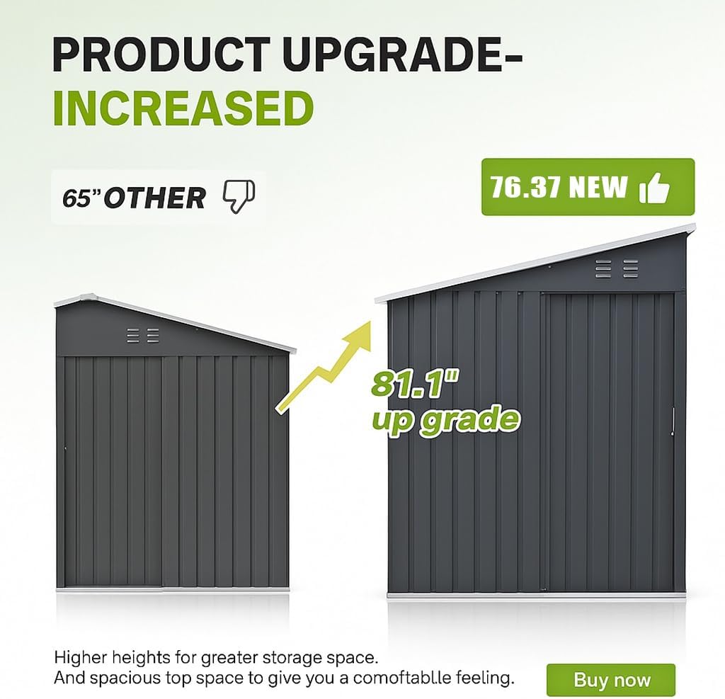 10 x 12 FT Outdoor Storage Shed, Metal Waterproof Storage Shed Steel Utility Garden Tool Shed with Door & Lock Outdoor Storage for Garden Patio Lawn Poolside Black
