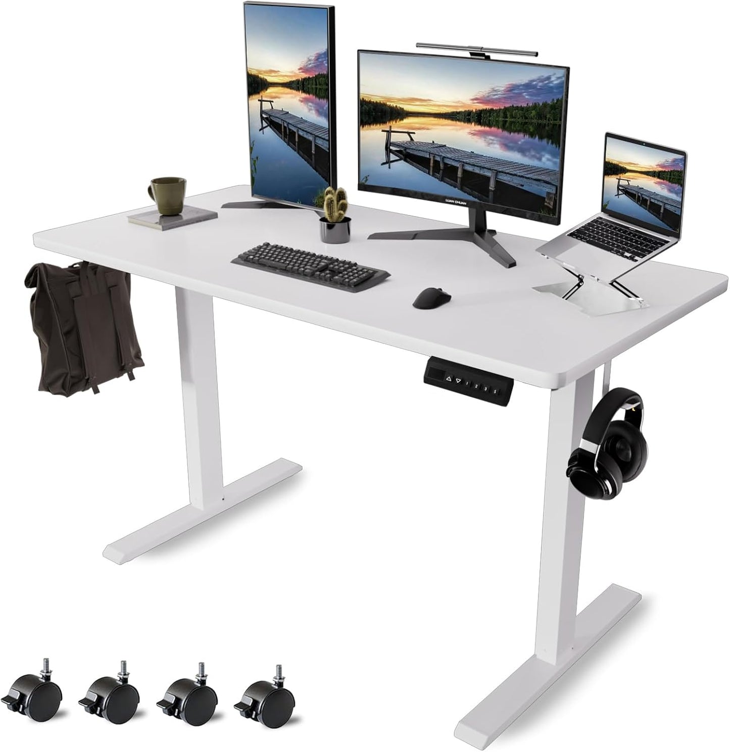 Whole Piece Standing Desk with Wheels Adjustable Height- Mobile Stand up Desk with Lockable Casters, Portable Sit Stand Desks Electric for Home & Office Workstation