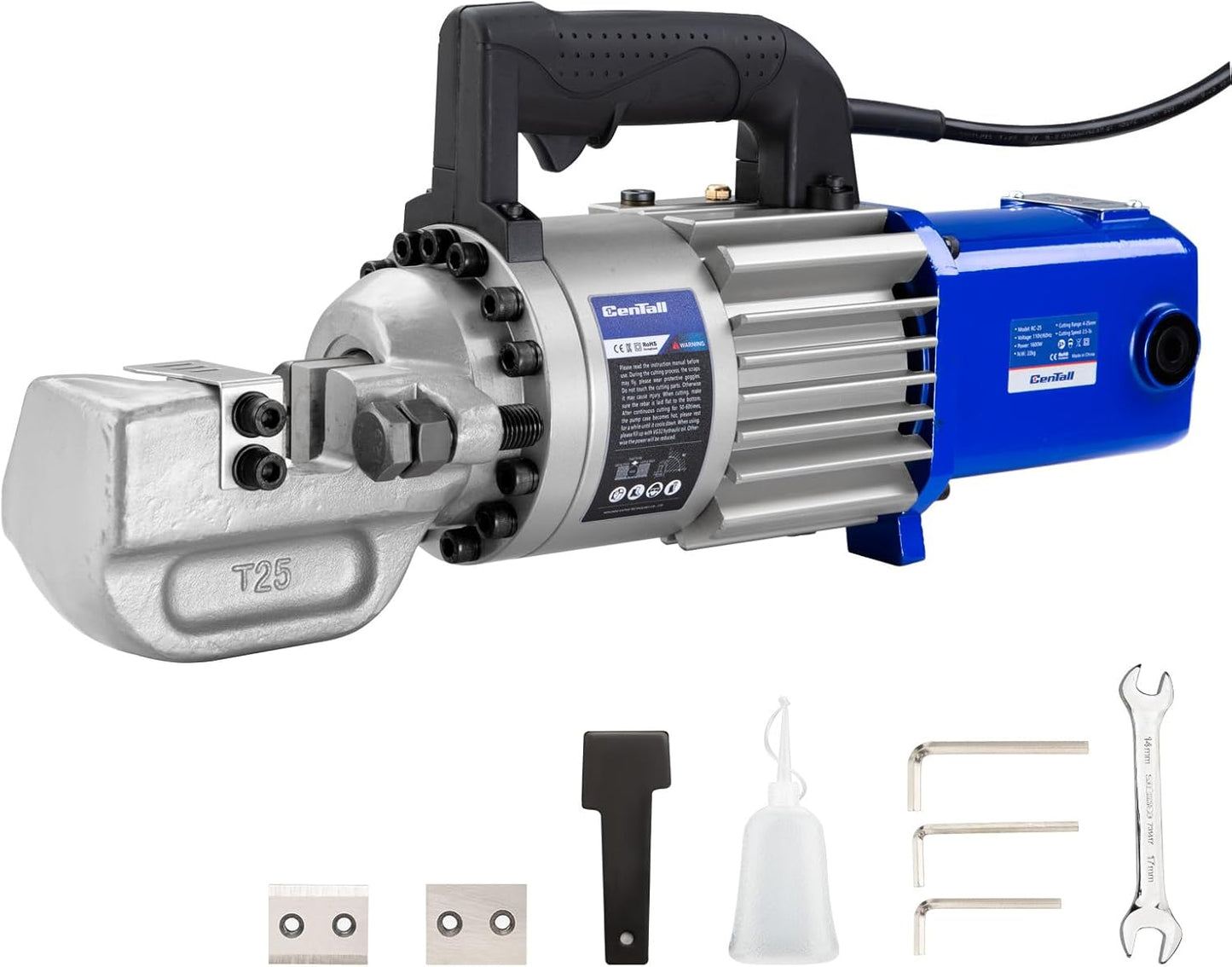 7/8" Electric Hydraulic Rebar Cutter 2-2.5s Cutting Speed Portable Rebar Cutter Cutting Rebar 4-22mm #7 1150w 120v/60hz (RC22)
