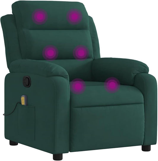 vidaXL Dark Green Velvet Massage Recliner Chair with Adjustable Armrests and USB Functionality for Living Room Home Theater Relaxation Single Sofa TV Office Reclining Armchair