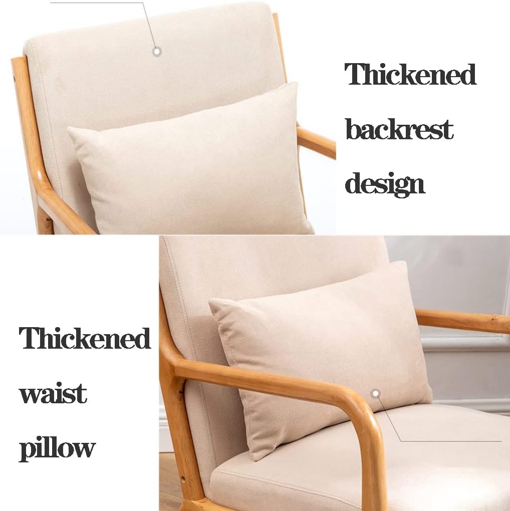 BTZHY Recliner Chair,Leisure Chair Solid Wood Armrest Accent Chair Fabric Upholstered Wooden Lounge Chair Modern Living Room Chairs Arm Chair Reading Chair Comfy Linen Fabric Bedroom Chair