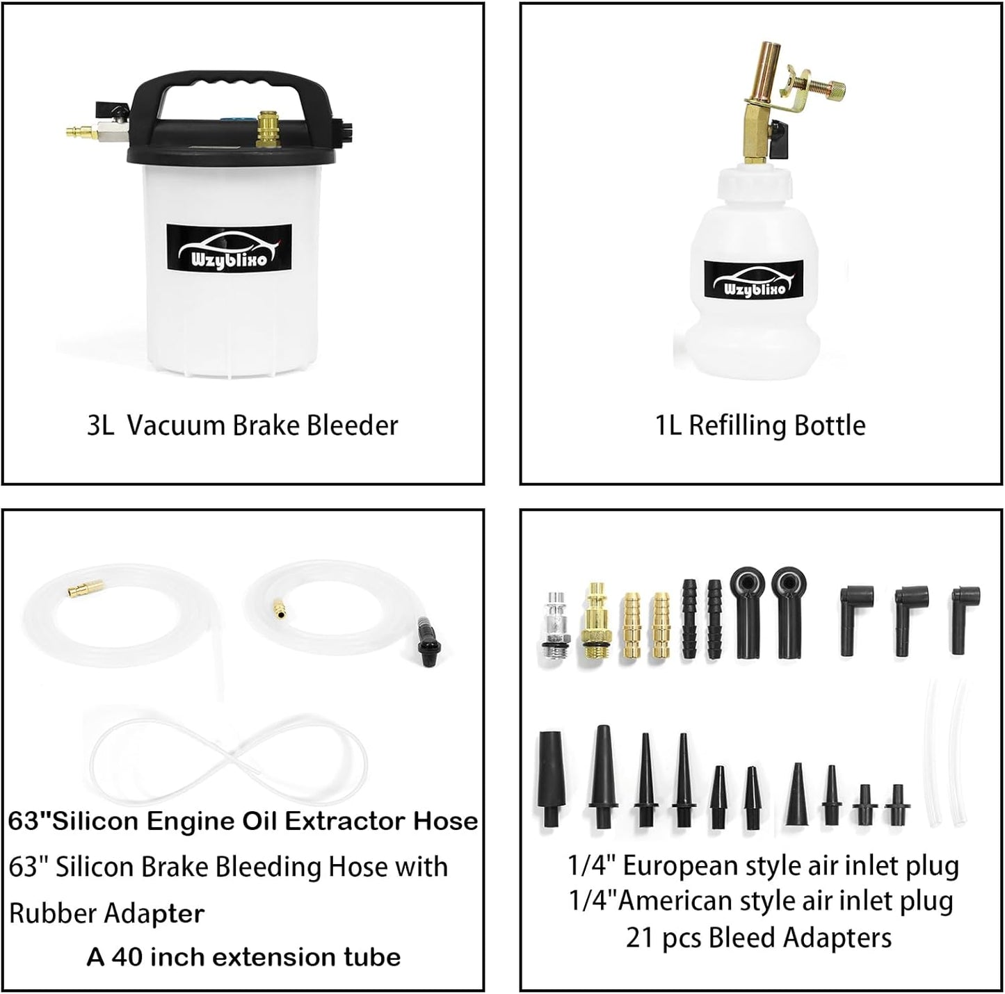 3L Vacuum Brake Bleeder Kit, One Man Pneumatic Brake Fluid and Clutch Bleeding Extractor Tool with Adapters with 1L Refilling Bottle