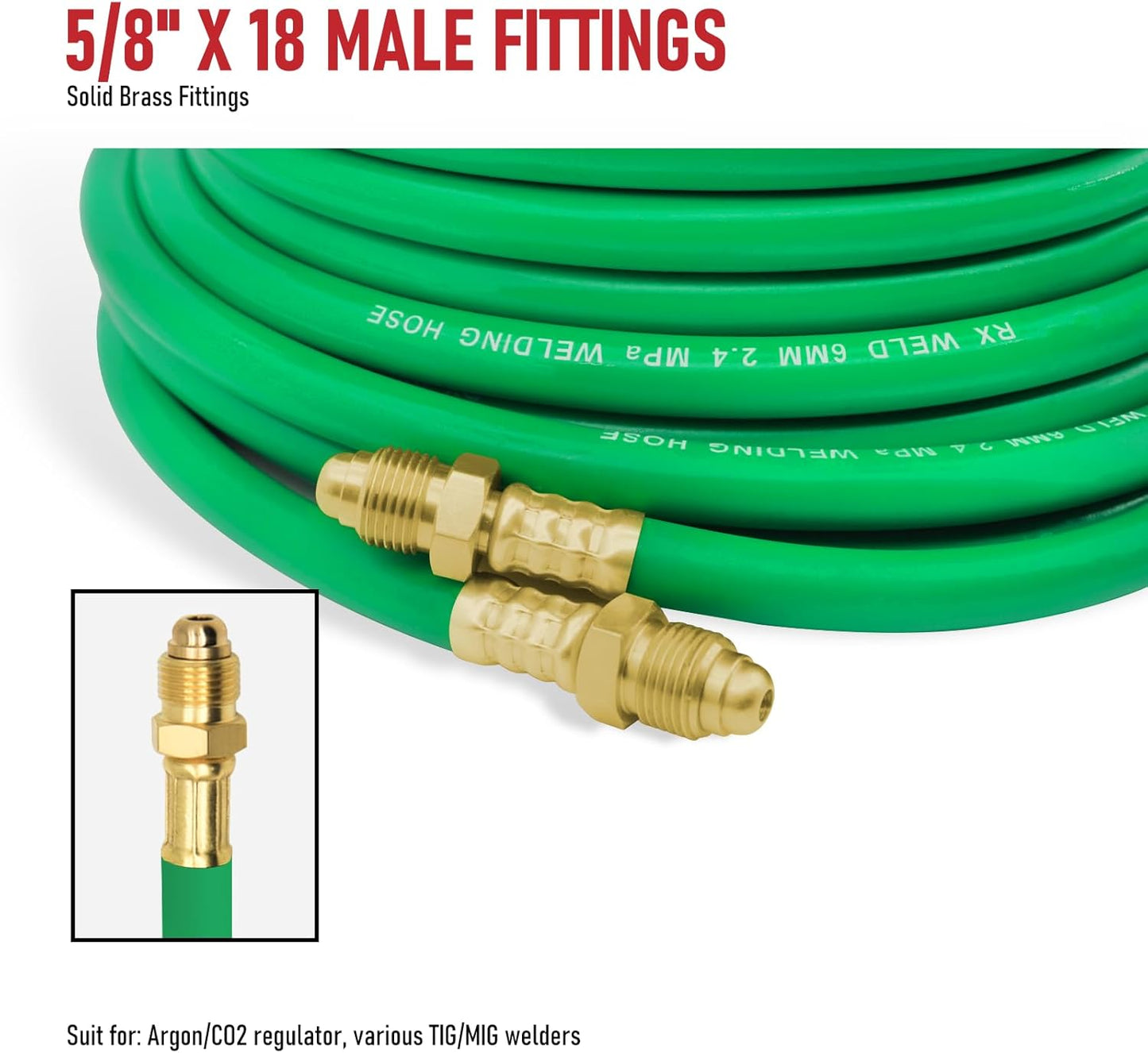 RX WELD Inert Gas Welding Hose 50FT - Argon Flow Hose, (50FT, Green)
