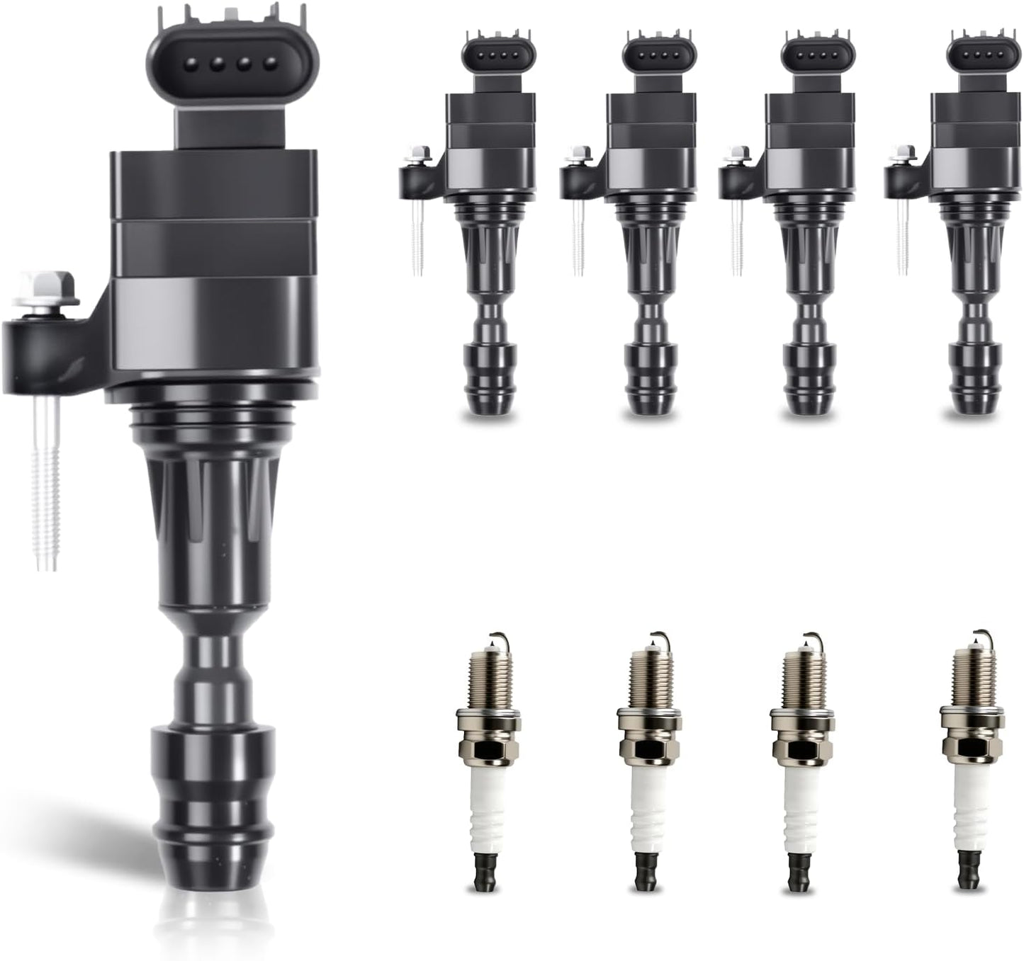 Set of 4 UF333 Ignition Coils and Spark Plugs Set Compatible with Toyota 2002-2008 Camry, 2001-2007 Highlander, 2001-2008 RAV4, SCION 2005-2010 TC Replace UF333 C1330 90919-02244