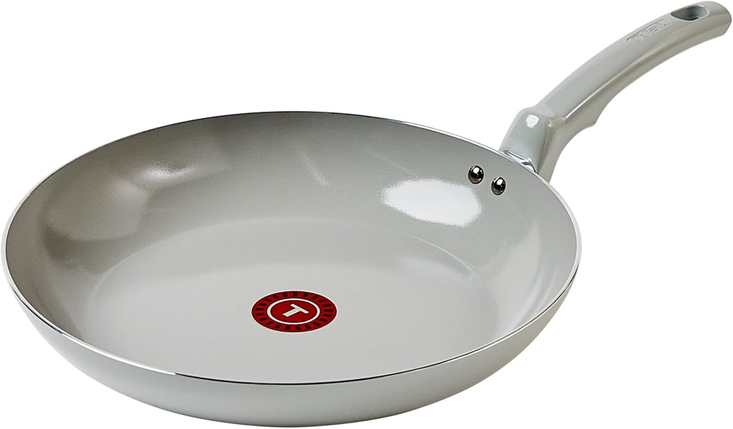 T-Fal Refresh Ceramic Nonstick Cookware Set, 12-Piece Ceramic Pots and Pans Set, Includes Stockpot, Griddle, Frying Pans, Utensils, Moon Grey
