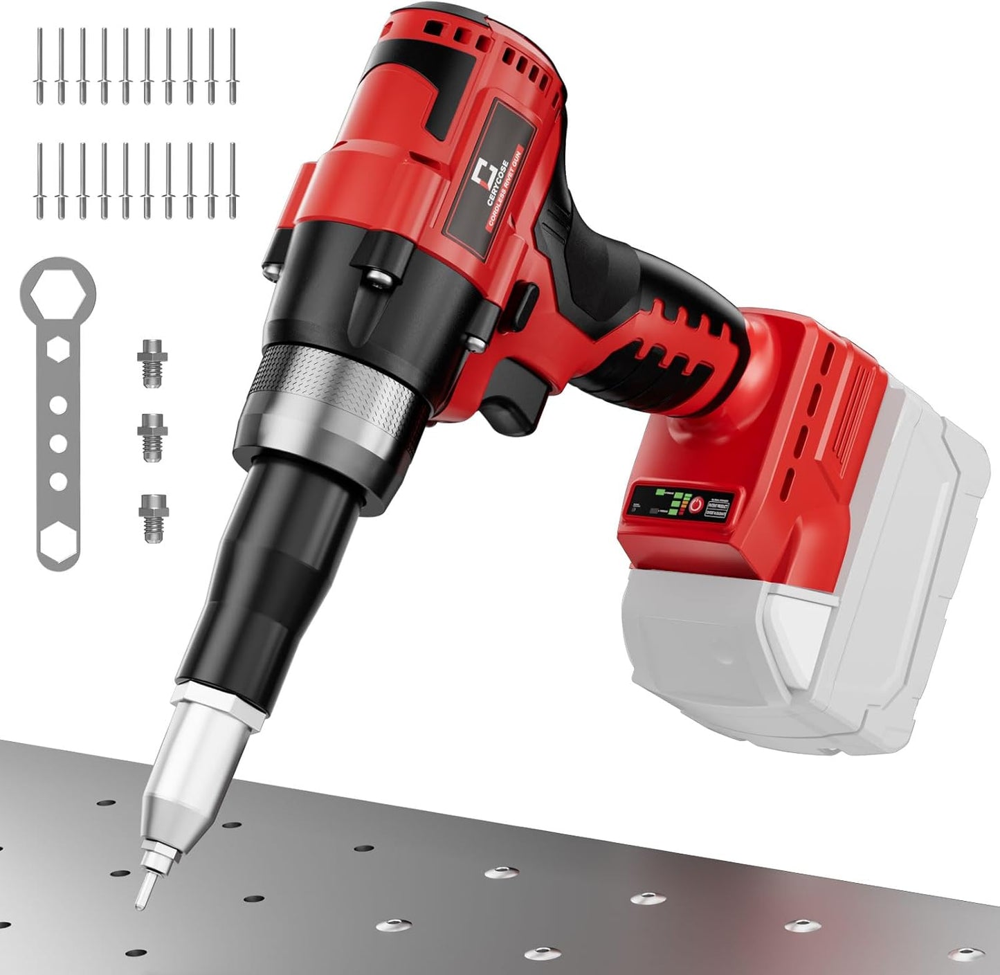 Rivet Gun Compatible with Dewalt 20V Battery, Cordless Rivet Tool with 3 Size (1/8", 5/32", 3/16") Aluminum Rivets, Brushless Motor Rivet Gun Kit Nose Piece, Led Light, Tool Only