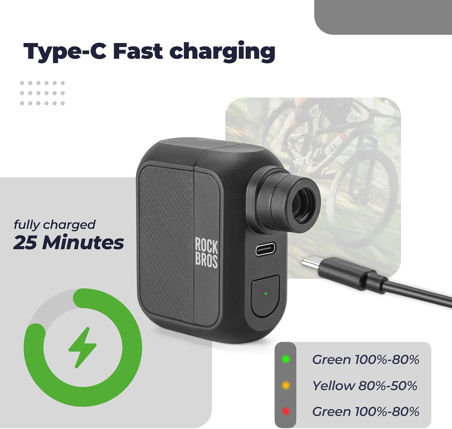 ROCKBROS Mini Bike Pump Portable Bike Tire Pump 100PSI Electric Bike Pump Mini Air Pump Tire Inflator Rechargeable with Presta Schrader Valve