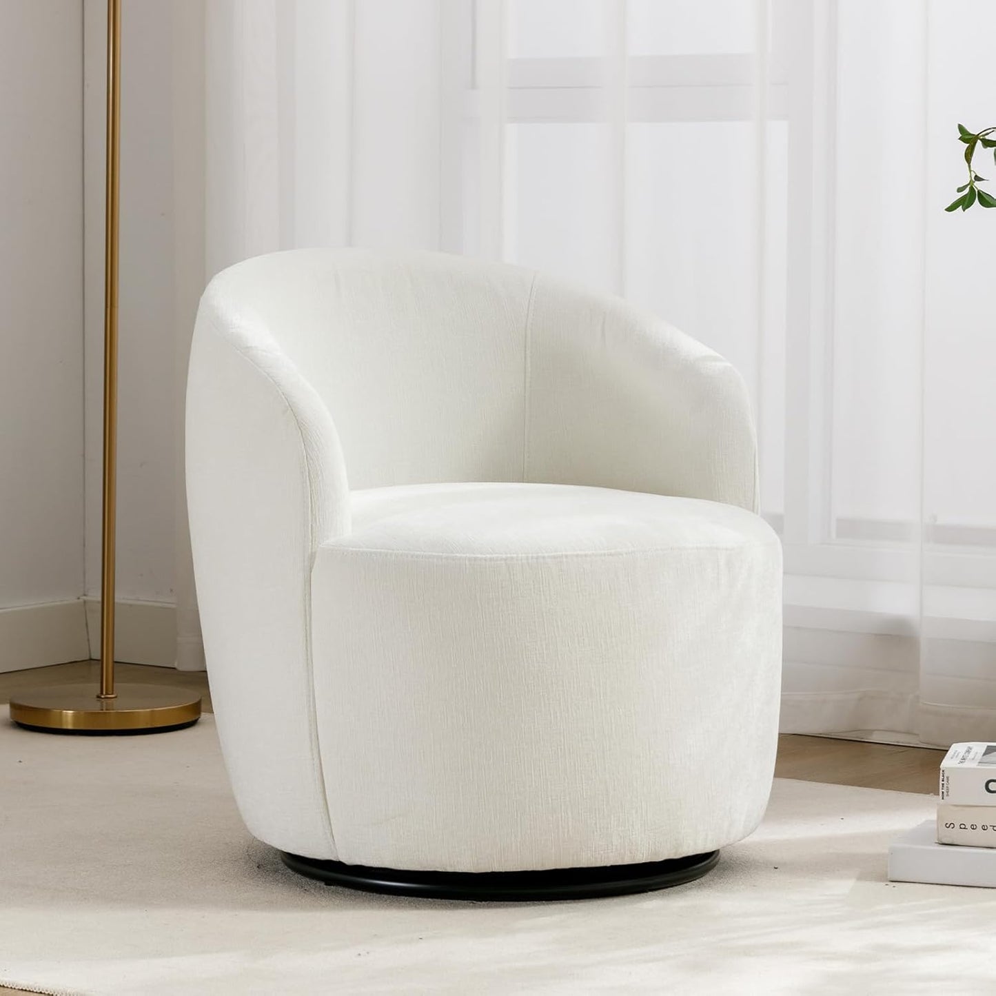 360 Degree Swivel Accent Chairs Living Room Chair, Chenille Fabric Lounge Chair Comfy Armchair Barrel Chair with Wide Upholstered for Bedroom, Reading Room, Office, Waiting Rooms, Green
