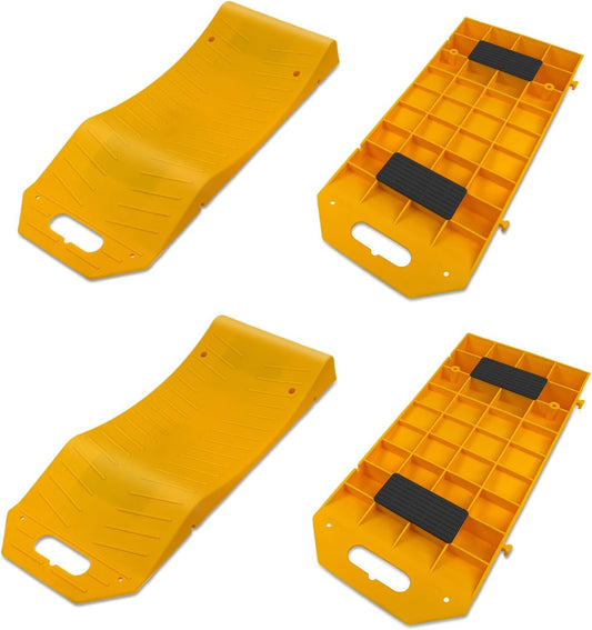 4 Packs Tire Saver Ramps, Non-Slip Prevent Flat Spots Caused by Long Parking, Flat Tire Prevention Tire Ramps, Quality Portable Handle Design for Easy Movement Suit for Cars RV Camper Trailer