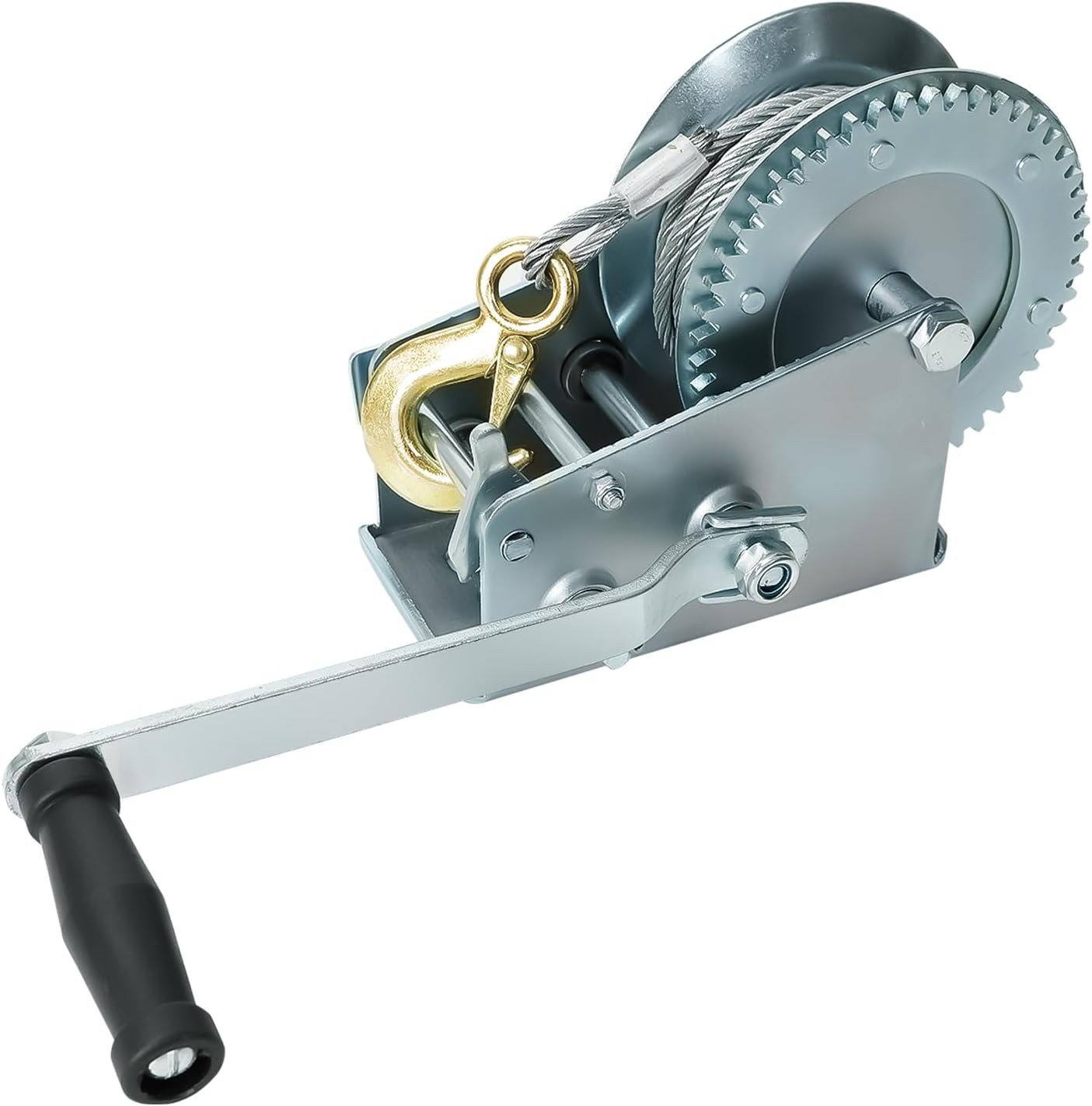 BLACKHORSE-RACING 3500 lbs Hand Winch with 33FT Cable, Hardened Steel 2 Gear Manual Crank Winch for ATV RV Boat Trailer Truck Marine Winch Heavy Duty Hand Crank Winch with Hook