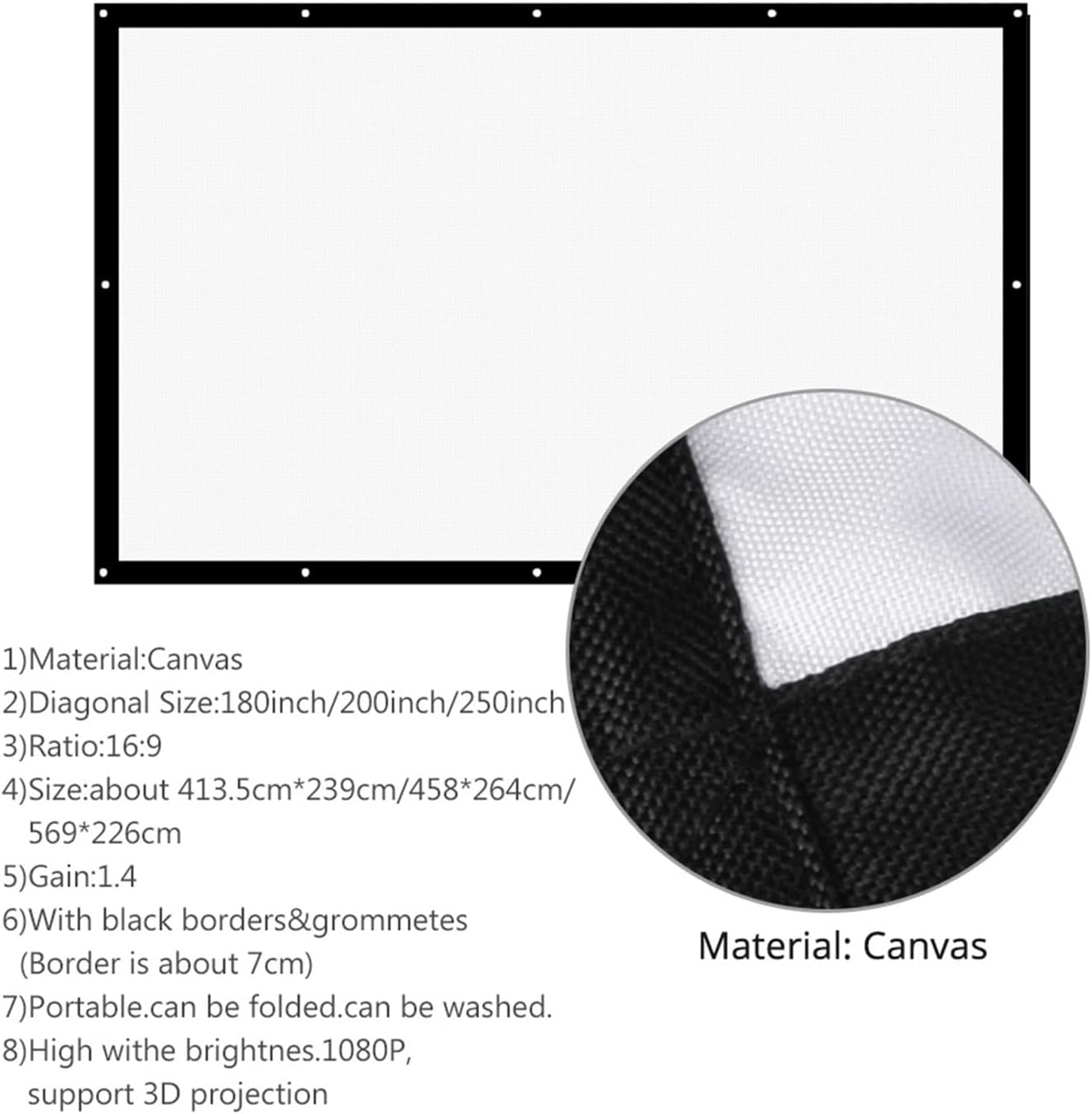 16:9 180 200 250 300 Inch HD Matt White Anti-Crease Projection Screen Wall Mounted Home Theater Big Canvas (Color : 0 Size : 300 inch) (250 inch)
