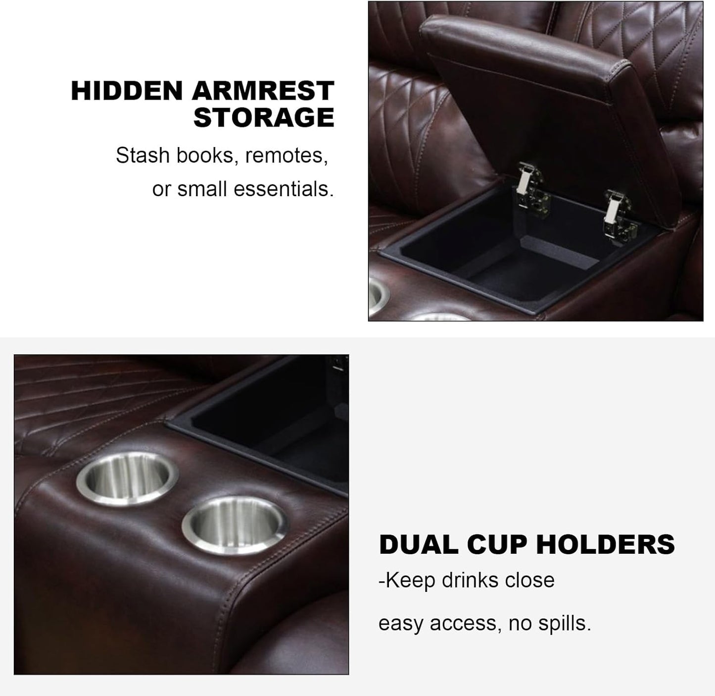 COMHOMA Power Living Room Furniture Sets,Electric Recliner Chair with LED Light,Sectional Sofa Loveseat with Wireless Charging,Spacious Storage, Cup Holeders,1