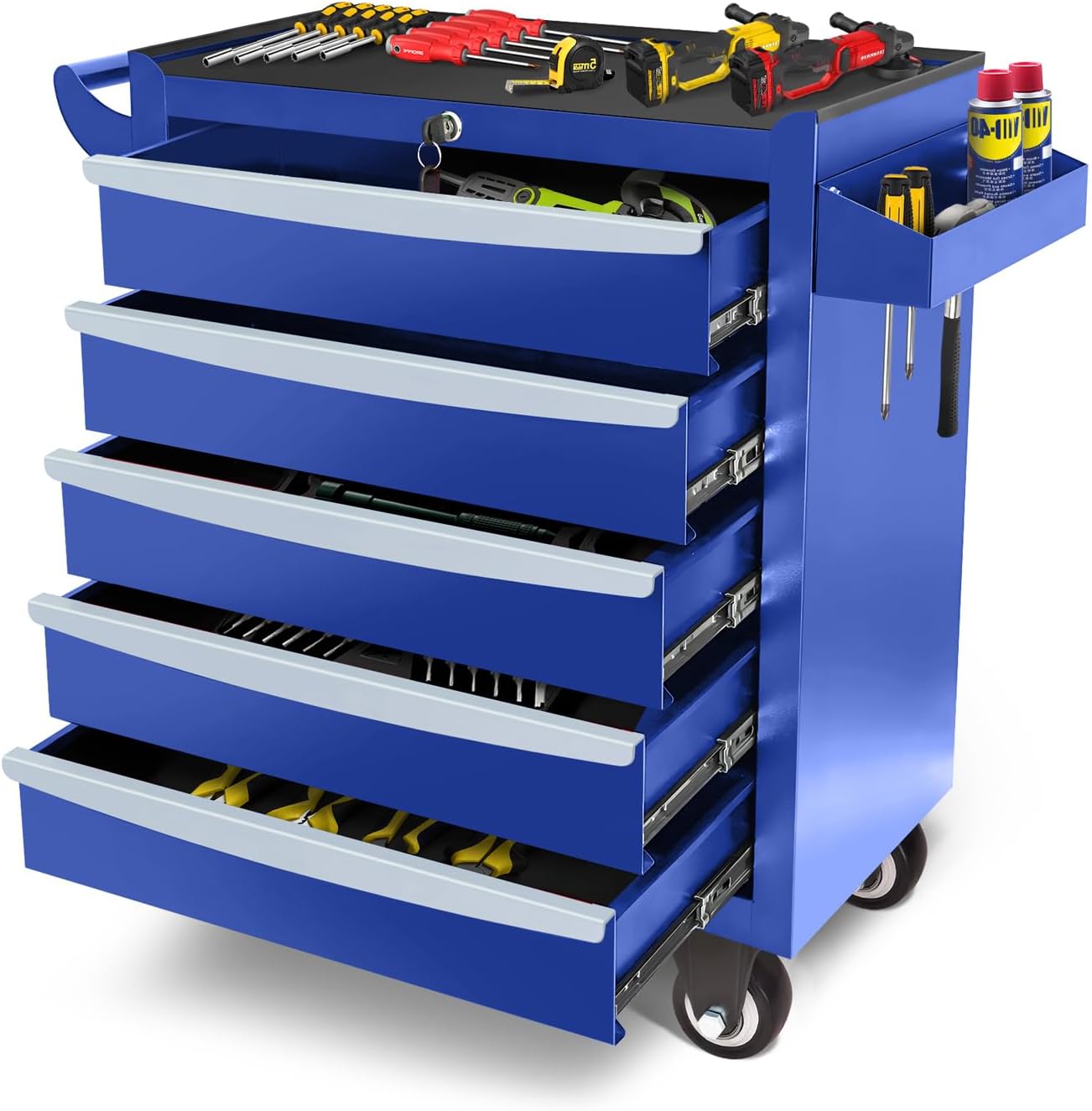 Rolling Tool Chest 7 Drawers, Metal Tool Box with Wheels Lockable Garage Storage Cabinets Sliding Tool Drawer Cart Toolbox Organization Workbench for Workshop Warehouse Repair Shop