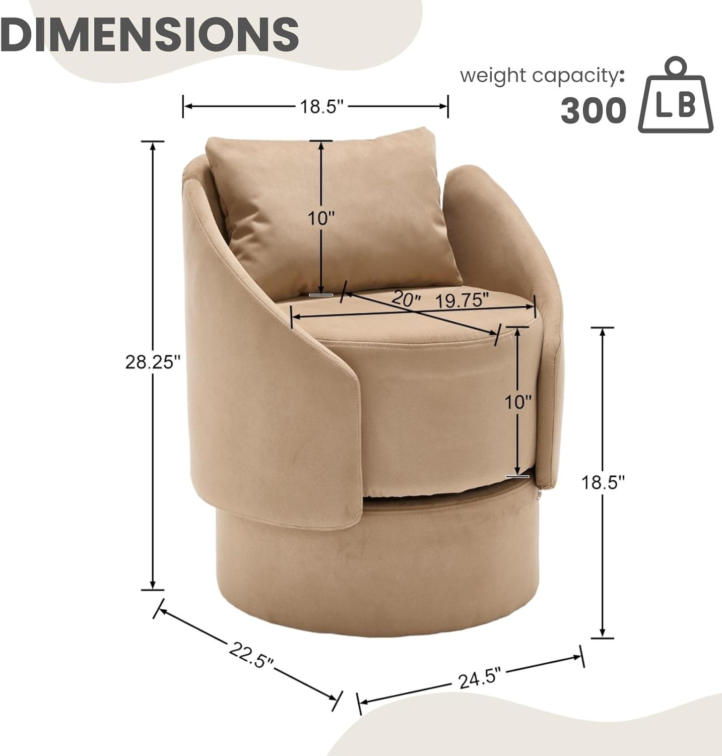 Set of 2 Swivel Accent Chair, 360 Degree Round Barrel Armchair, Upholstered Side Chair with Pillow, Small Barrel Chair Living Room Bedroom Waitingroom, Brown