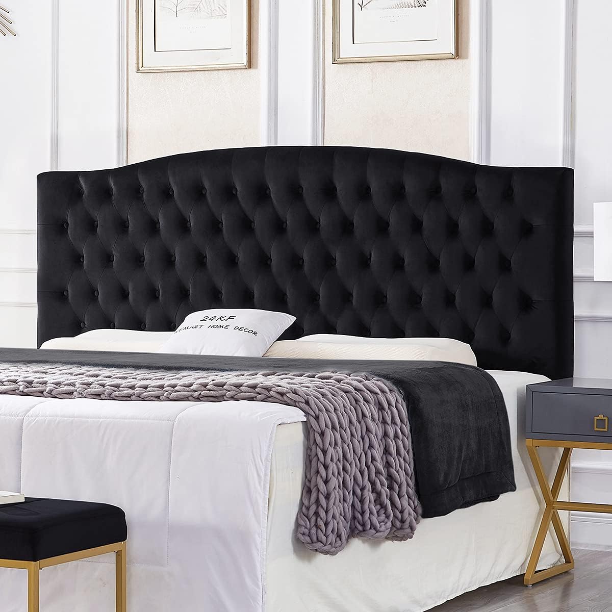 24KF Upholstered Tufted Button Linen Fabric Headboard,Comfortable Fashional Headboard King/CA King Size,Ivory