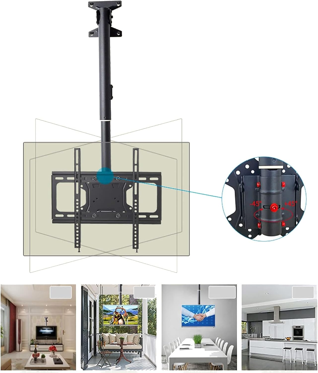 Ceiling TV Mount Adjustable Swivel & Tilt Bracket for 32 65 Inch LCD TVs and Monitors Secure Expansion Bolt in Tion Space Saving Design.