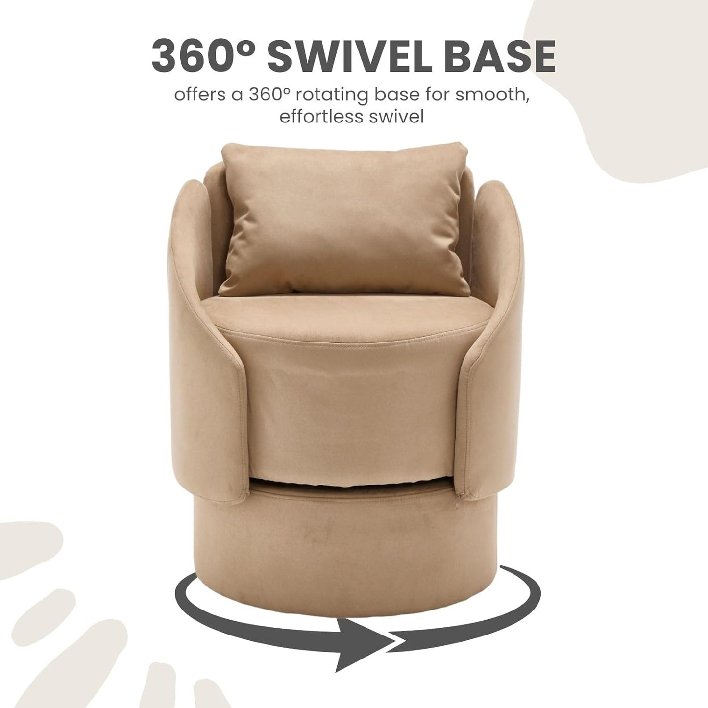 Set of 2 Swivel Accent Chair, 360 Degree Round Barrel Armchair, Upholstered Side Chair with Pillow, Small Barrel Chair Living Room Bedroom Waitingroom, Brown