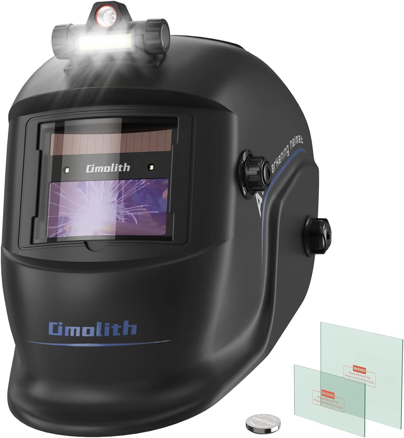 3.93"X3.66" Auto Darkening Welding Helmet with Light, 1/1/1/1 Top Optical Clarity, 4 Arc Sensor Wide Shade 4/5-9/9-13 for TIG MIG STICK CUT Welding Hood Welder Mask