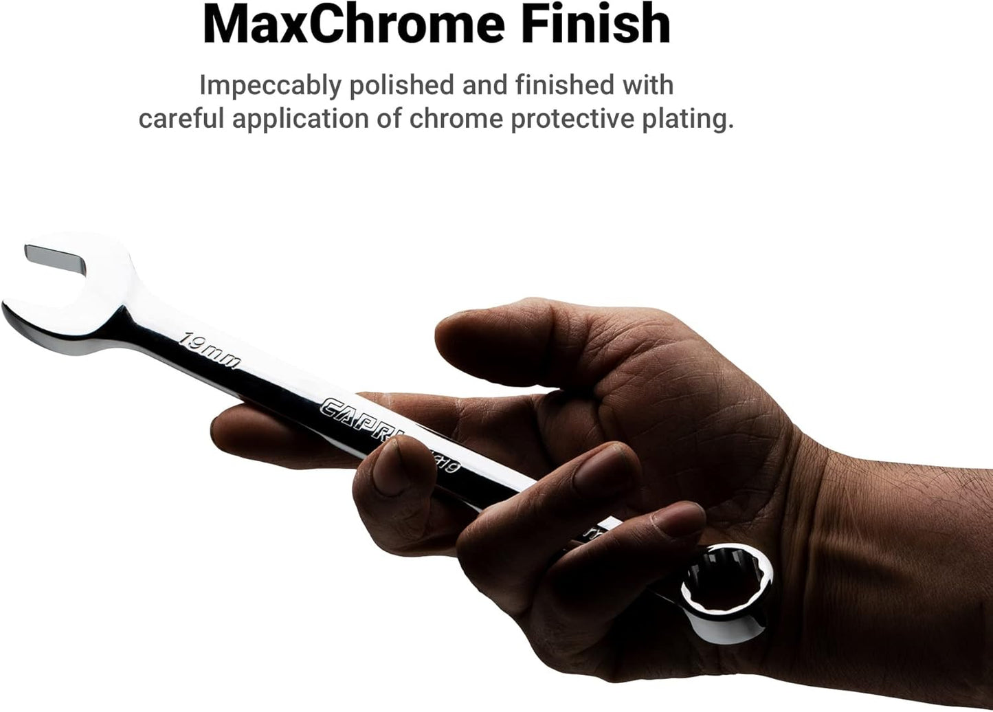 Capri Tools MaxChrome Combination Wrench Set, 6 to 24 mm, 19-Piece with Heavy-Duty Canvas Pouch